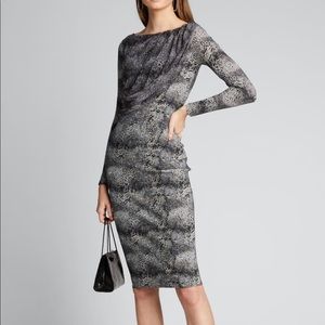 Chiara Boni La Petite Robe Snake-Print Long-Sleeve Dress Sheer Bodice Overlay